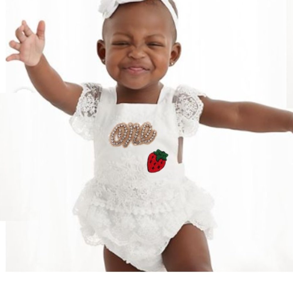 Strawberry Smash Cake First Birthday Outfit Dress Clothes Bodysuit lace romper